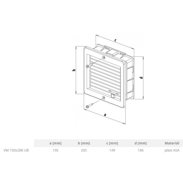ZRAČNIK VGRADNI 150X200 Z REGULACIJO